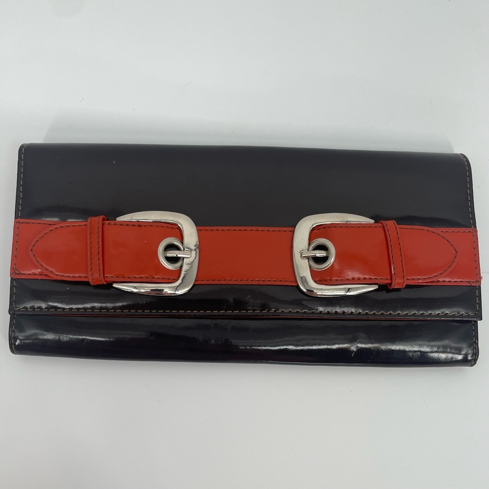 80s Candies Patent Leather Brown & Orange Mod Clutch Handbag - Picture 4 of 13